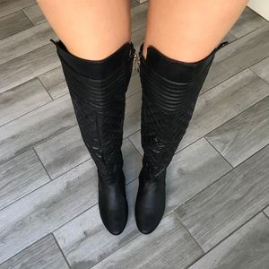 Thigh-high faux leather boots